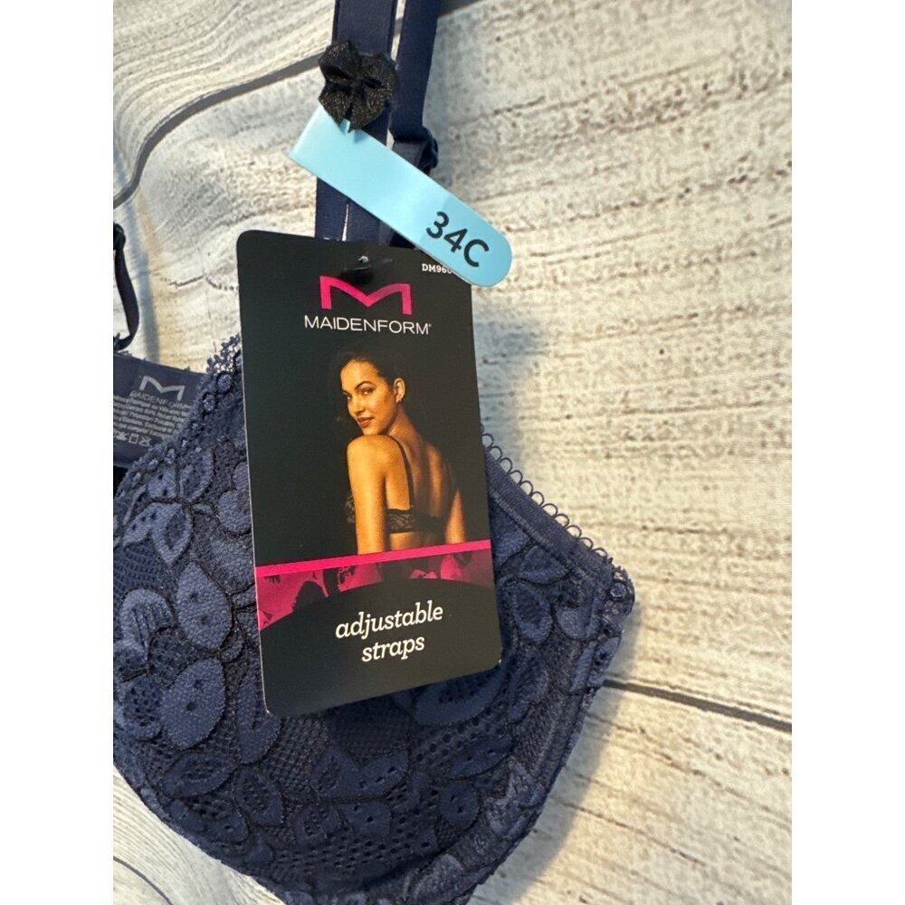 NWT Maidenform Navy Blue Lace Underwire Bra Size 34 C - Picture 2 of 5